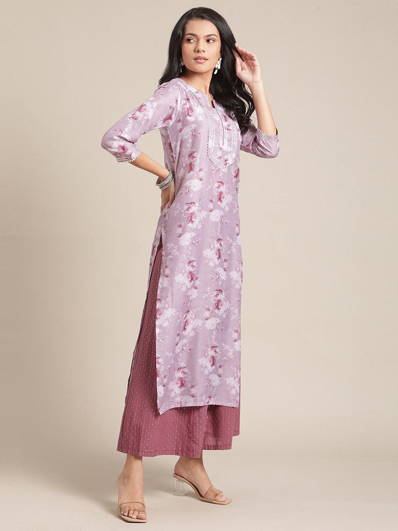 mauve floral printed gota embellished yoke and sleeves kurta online shopping
