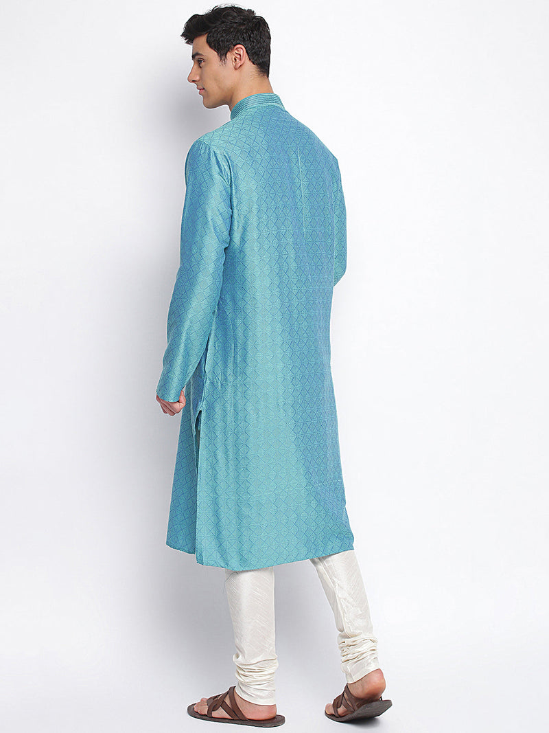 ocean blue woven pattern straight kurta for men usa