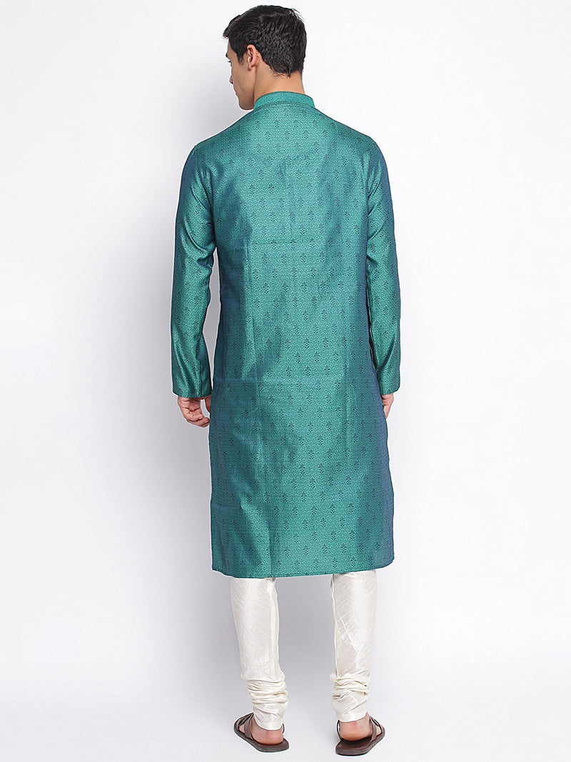deep green woven pattern straight kurta for men usa