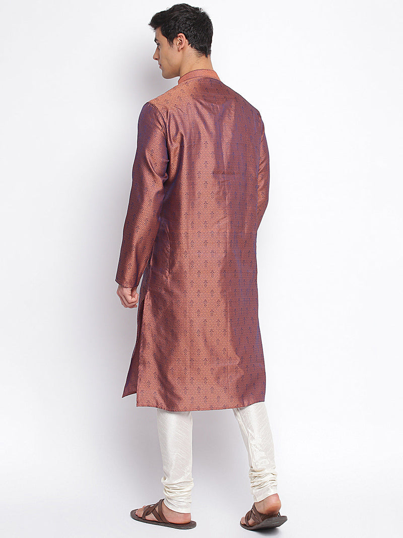 purple woven pattern straight kurta for men usa