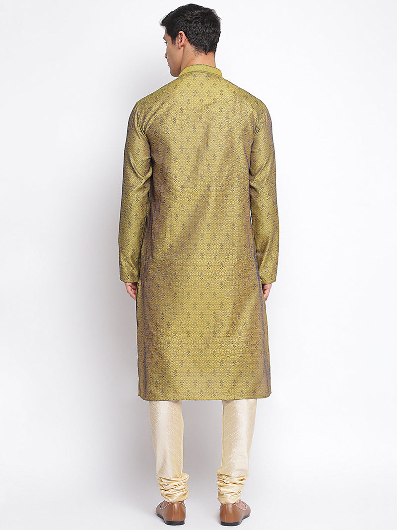 gold woven pattern straight kurta for men usa