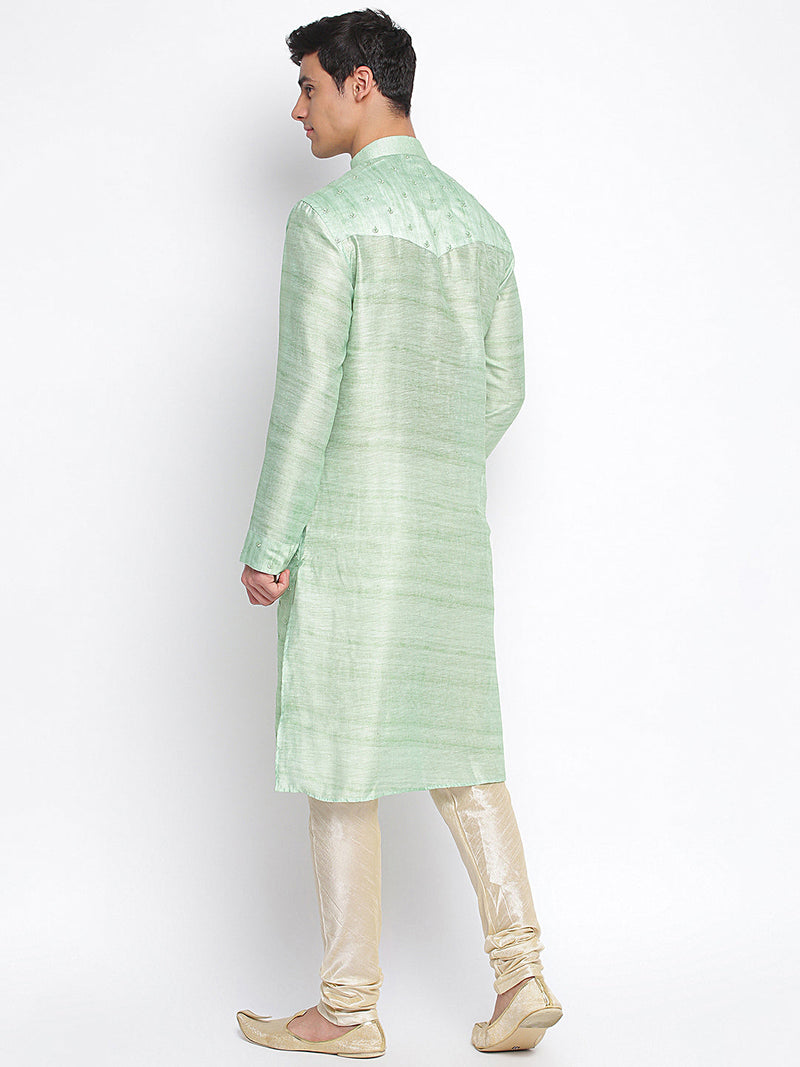 light green woven pattern straight kurta for men usa