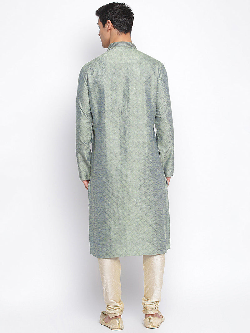 grey woven pattern straight kurta for men usa