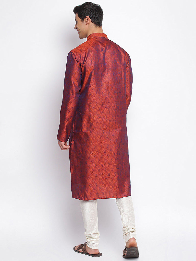 orange woven pattern straight kurta for men usa
