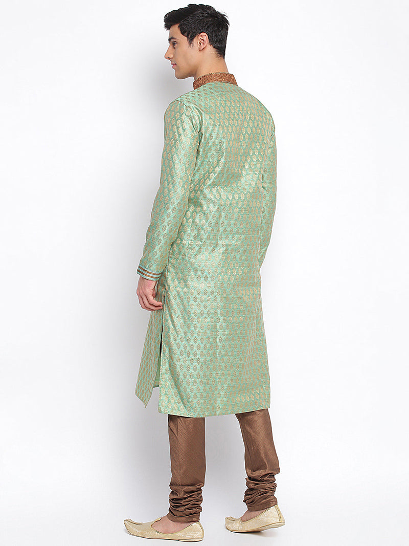 green woven pattern straight kurta for men usa