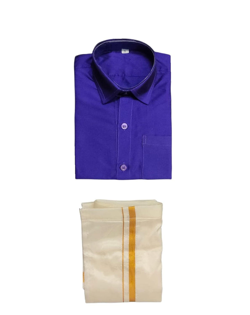 Kids Combo Half Sleeve Art Silk Shirt and Dhoti - Violet