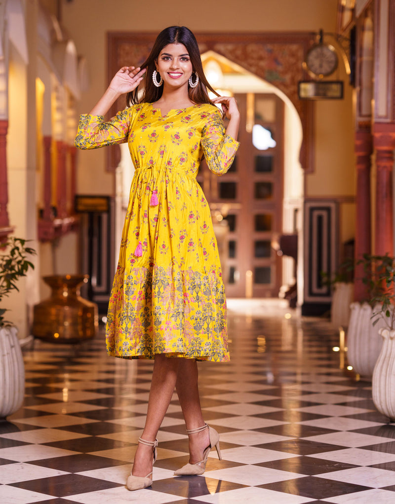 Sunglow Yellow Floral Tunic Dress