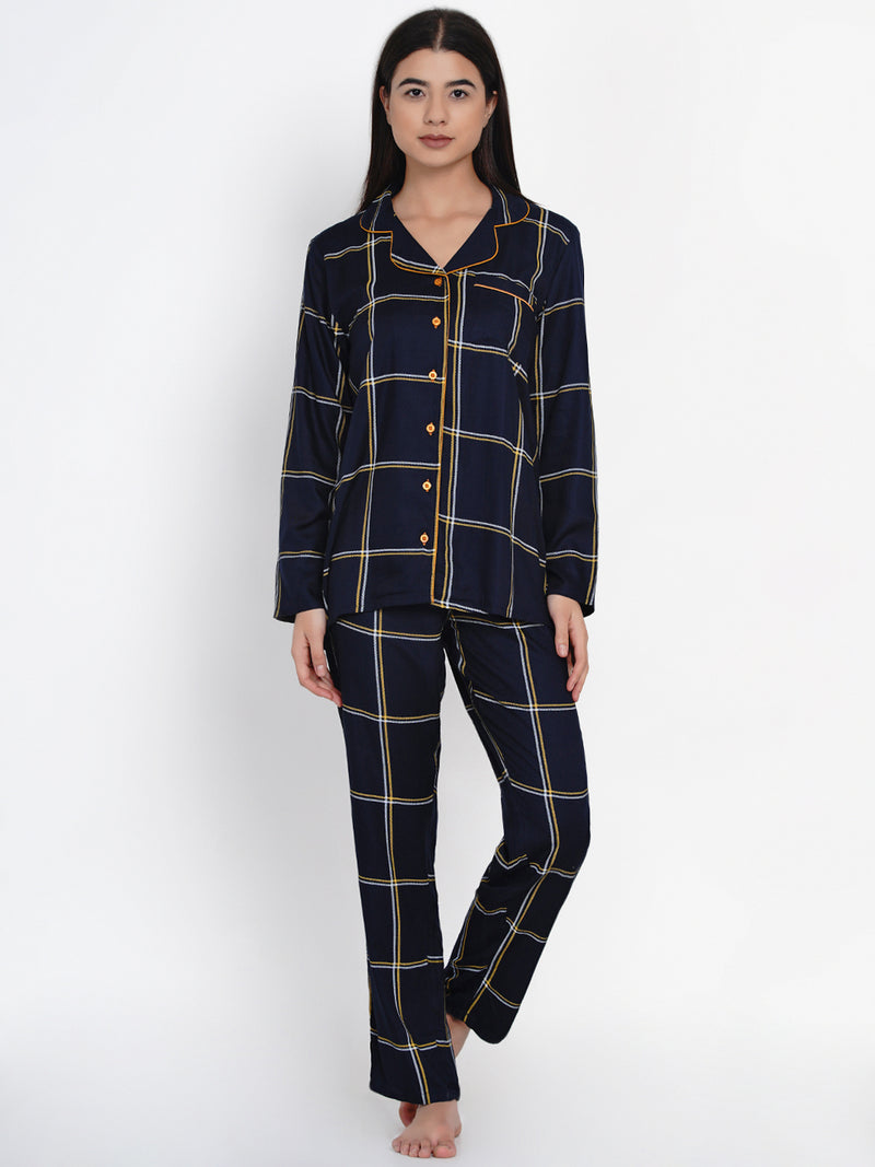 9impression black & yellow checkred pyjama & shirt night suit set