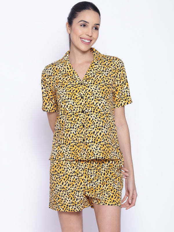 9impression tiger print half sleeve shirt & shorts night suit
