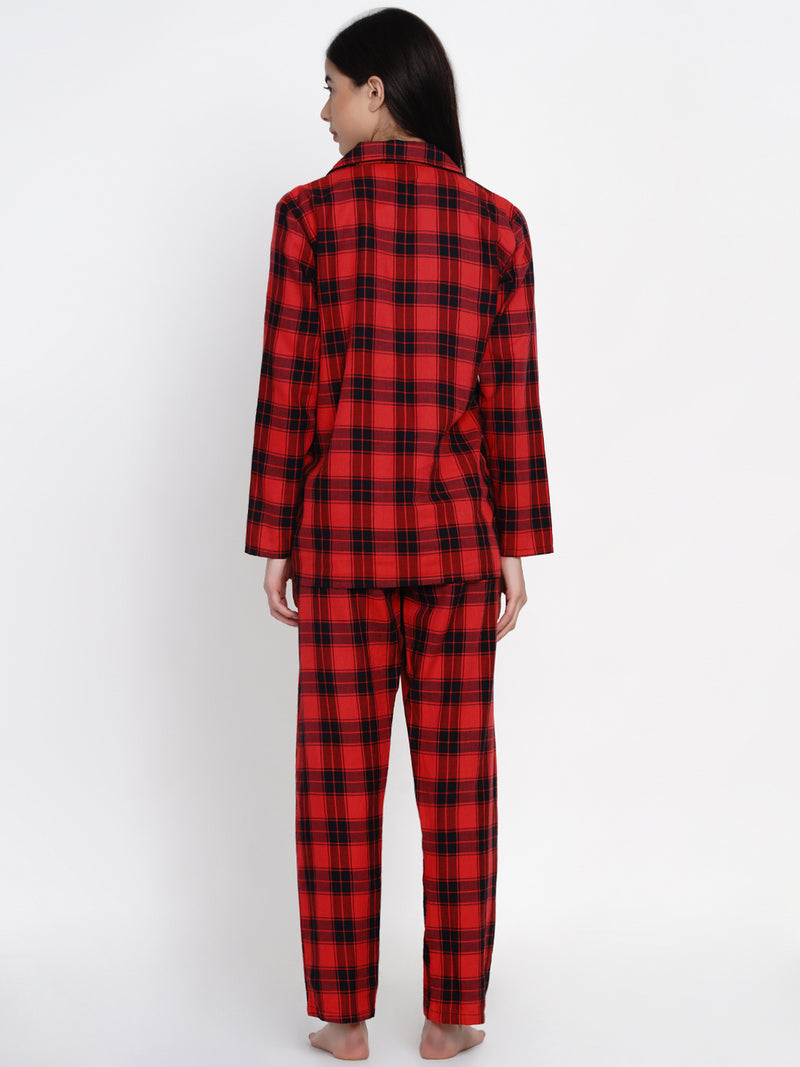 black & red checkred pyjama & shirt night suit
