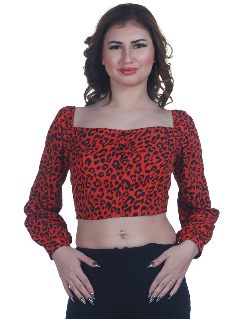 9impression tiger print red full sleeve blouse top 