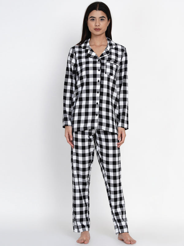 9impression black & white checkred pyjama & shirt night suit set