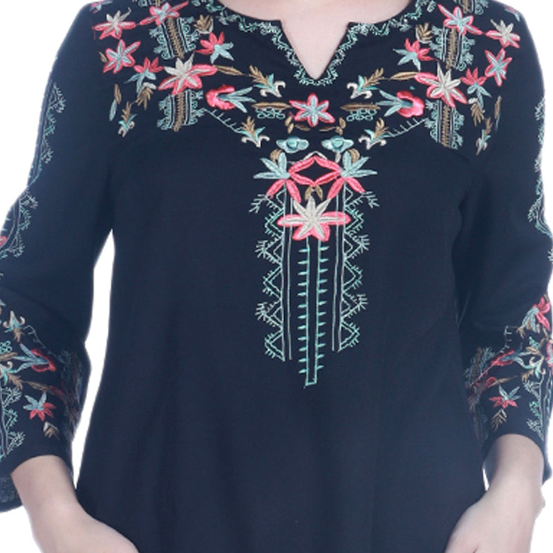 embroidered regular fit black top women shopping
