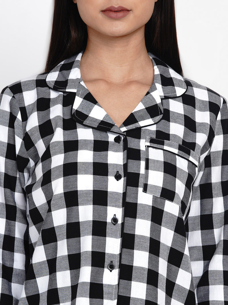 black & white checkred pyjama & shirt night suit set women shopping