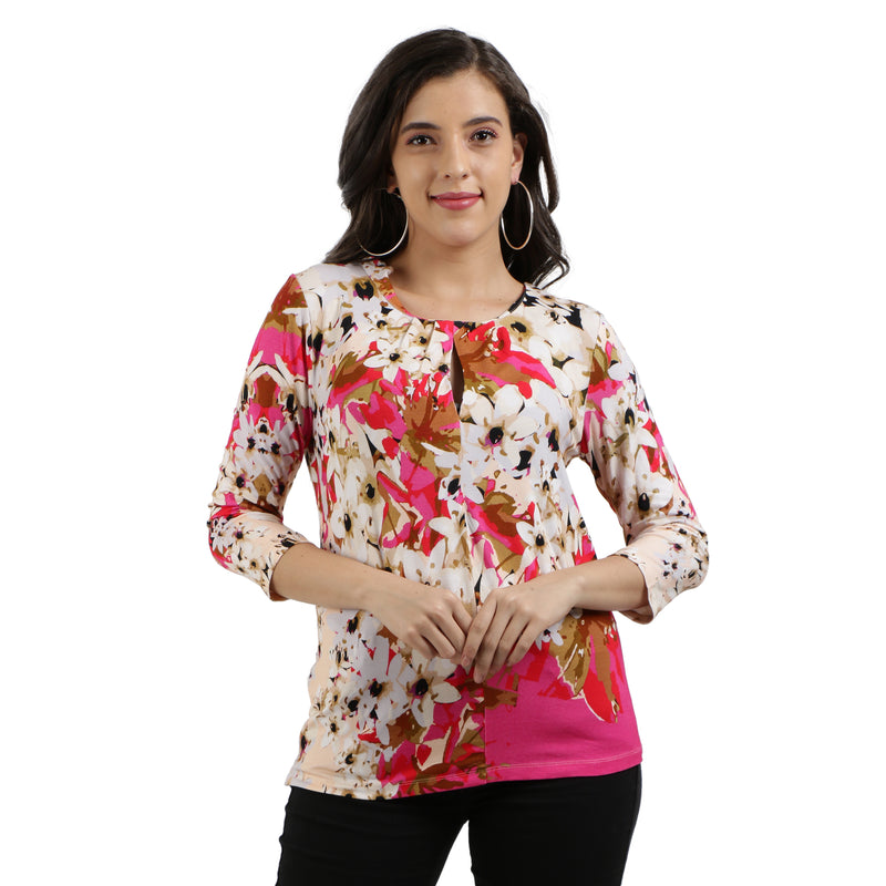 9impression casual 3/4th sleeve floral print multicolor top