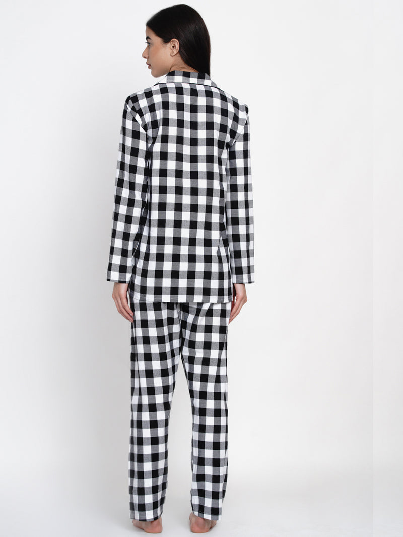 black & white checkred pyjama & shirt night suit set