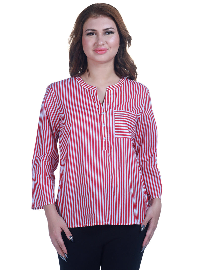 9impression casual full sleeve striped red top