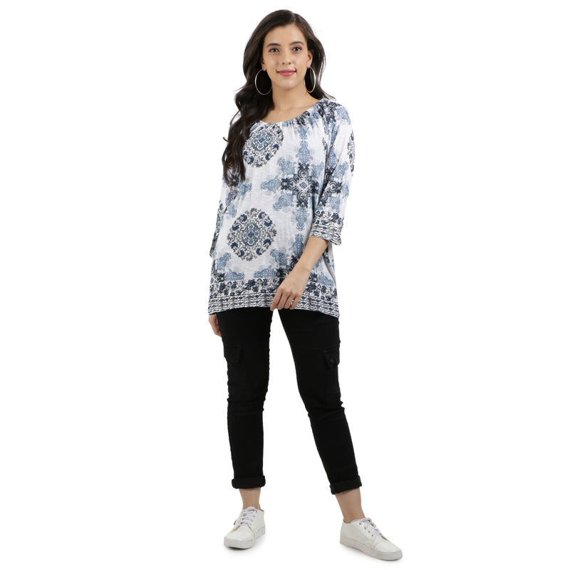 9impression casual 3/4 sleeve printed grey top