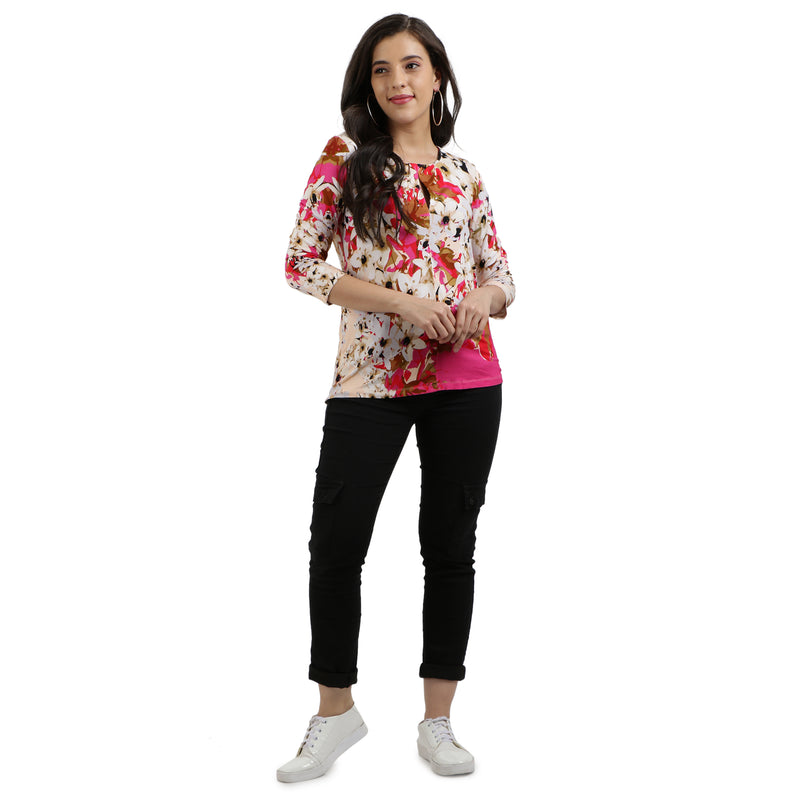 casual 3/4th sleeve floral print multicolor top 9impression