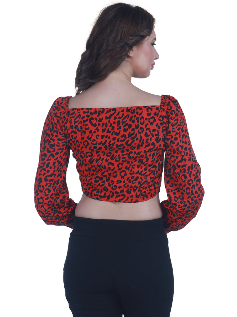 women's tiger print red full sleeve blouse top