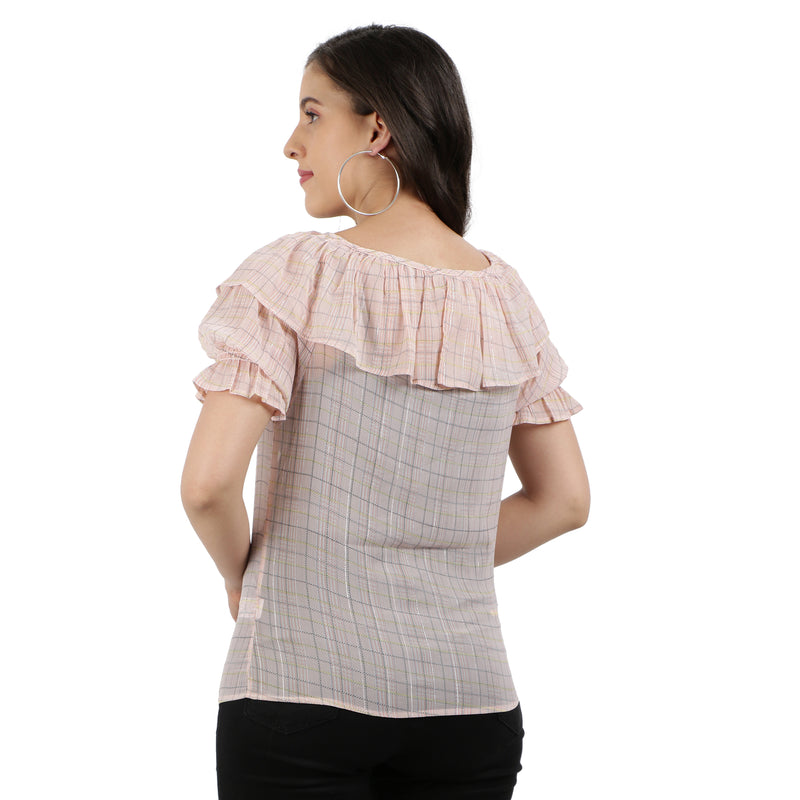 casual puff sleeve checkered pink top 9impression