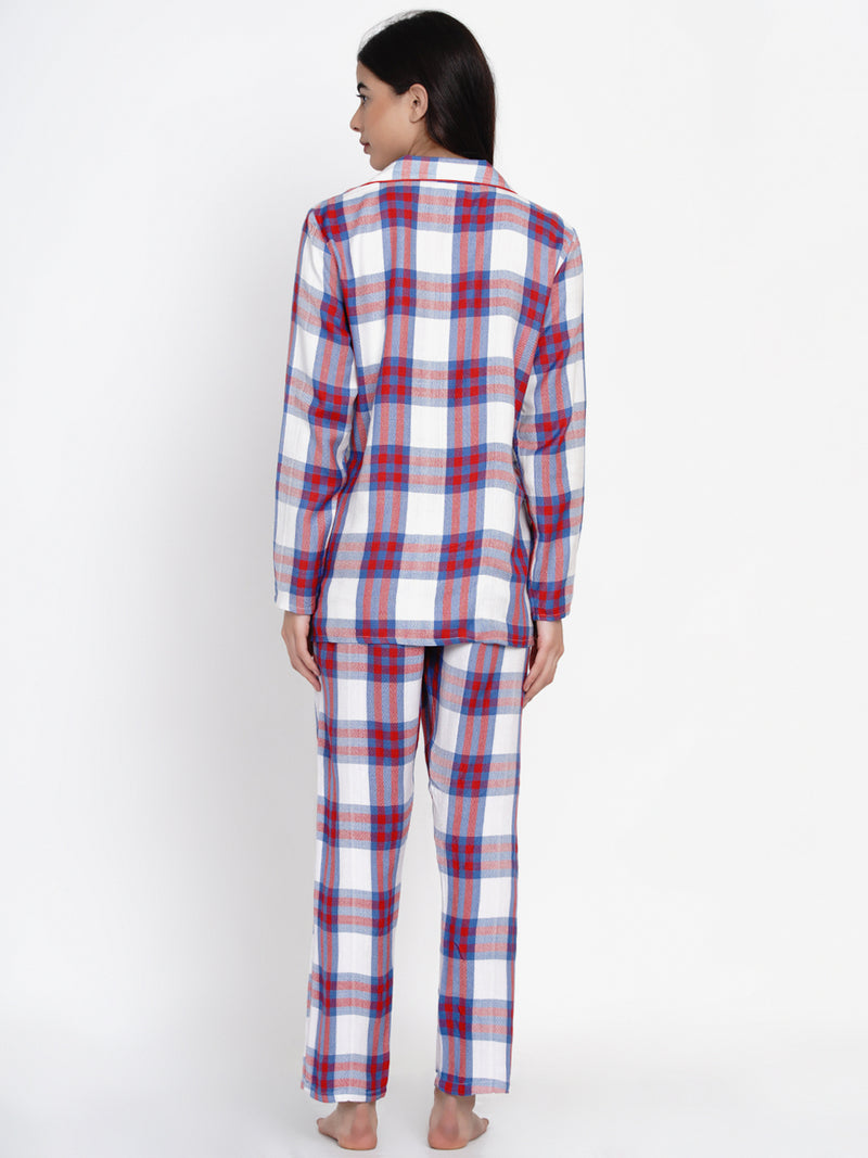 red & white checkred pyjama & shirt night suit set 9impression