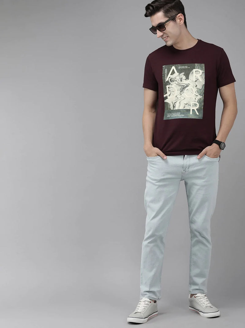 the bear house union ardor edition maroon slim fit printed pure cotton t-shirt