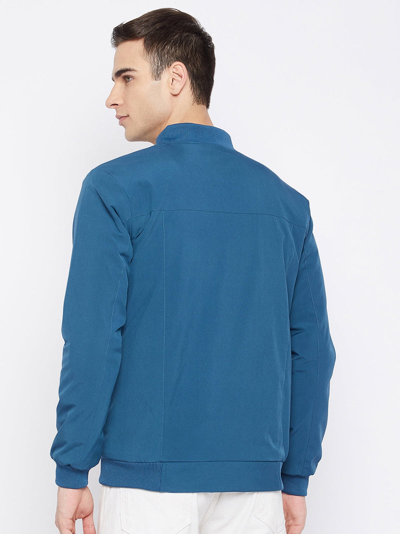 men modern style blue full sleeve zipper jacket