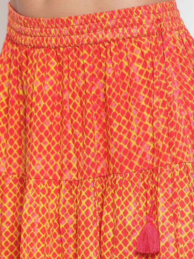 varanga ksut orange beige printed pure cotton flared tiered maxi skirt online shopping
