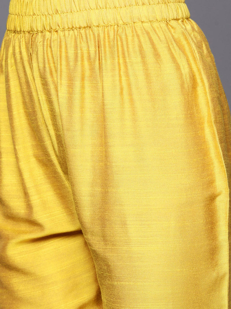 shop mustard yellow ethnic motifs embroidered kurta set