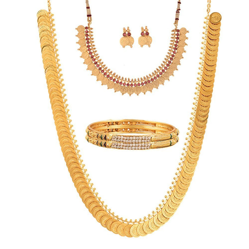 Zeneme Jewellery Set Gold Plated Bangles, Earrings & Necklace Set