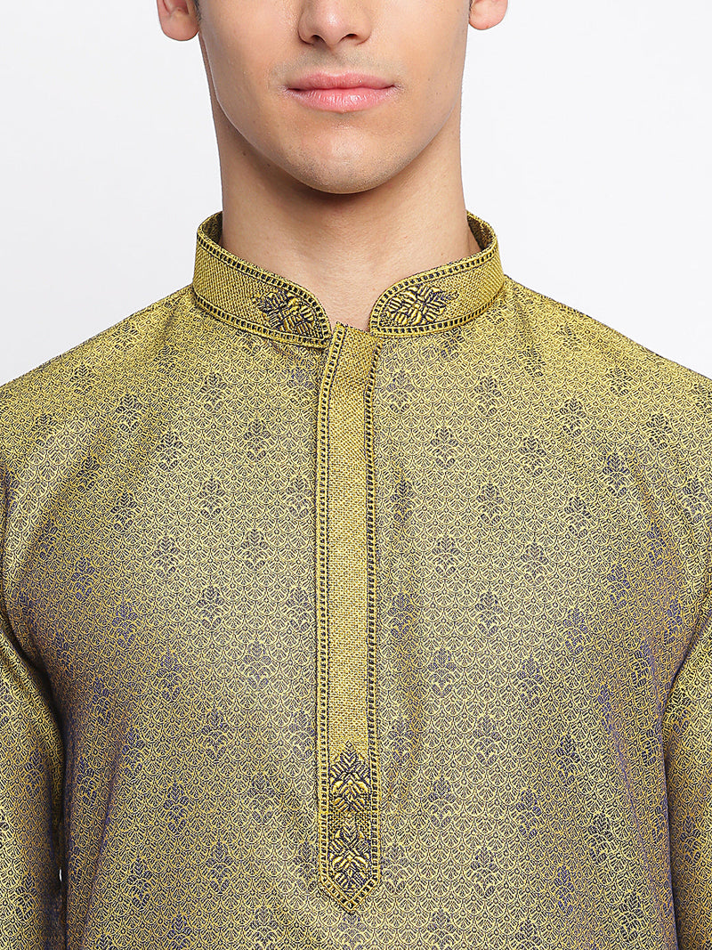 buy gold woven pattern straight kurta for men