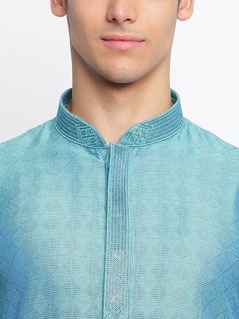 buy ocean blue woven pattern straight kurta for men