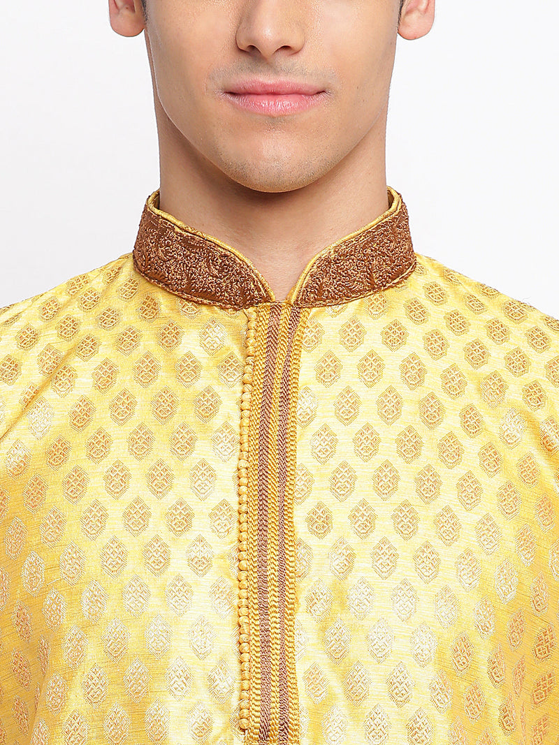 buy yellow woven pattern straight kurta for men