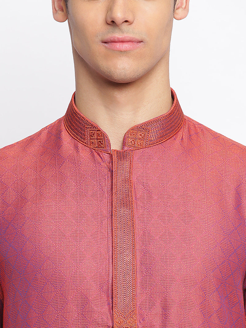 buy purple woven pattern straight ethnic kurta for men