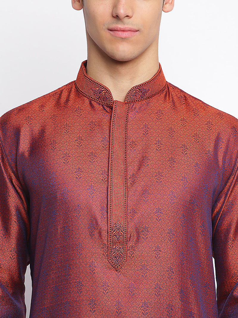buy orange woven pattern straight kurta for men