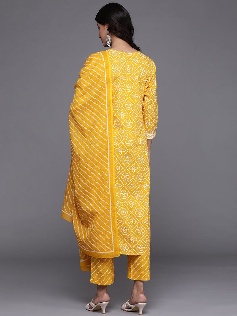 shop mustard yellow bandhani printed pure cotton kurta set