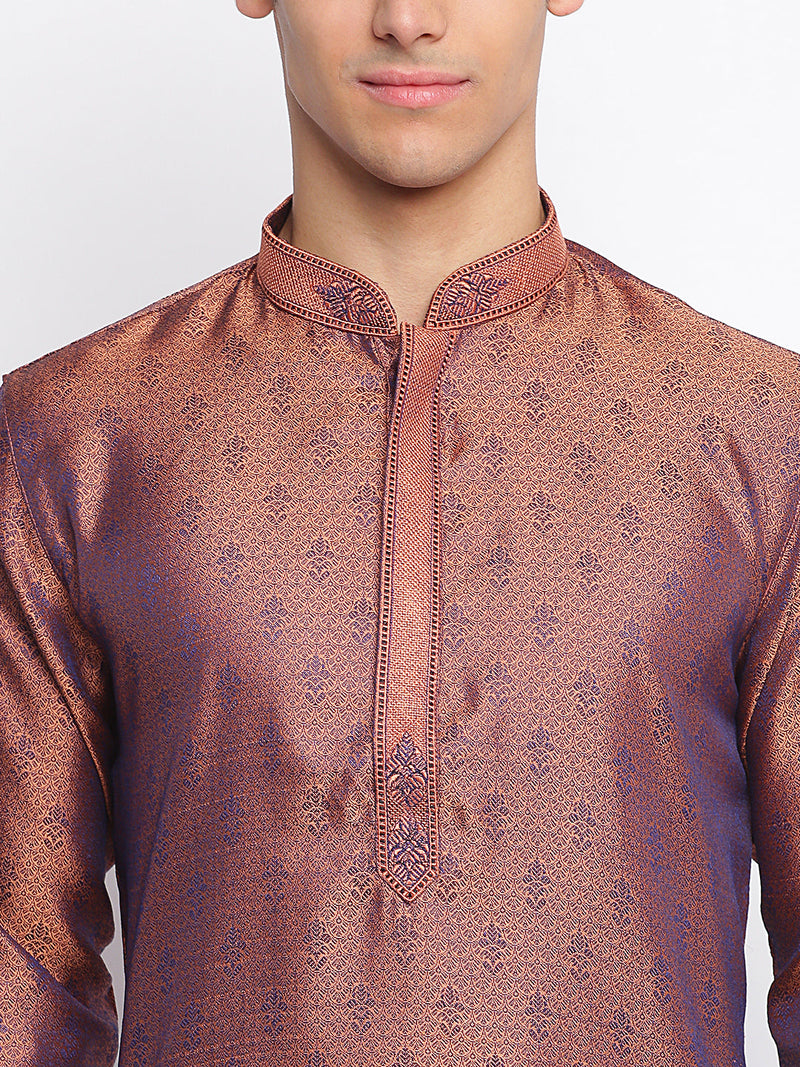 buy purple woven pattern straight kurta for men