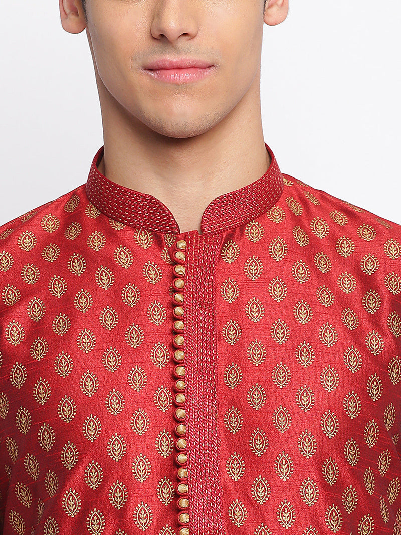 maroon woven full sleeve straight kurta men sanwara