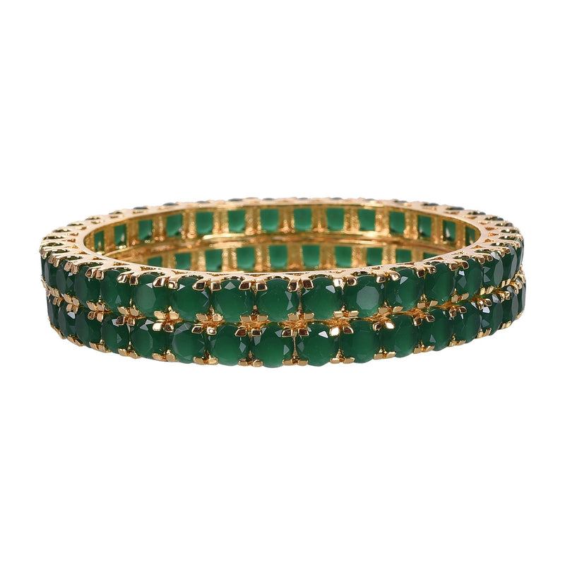 Online American Diamond Studded Gold Plated Traditional Green Emerald Round 6mm