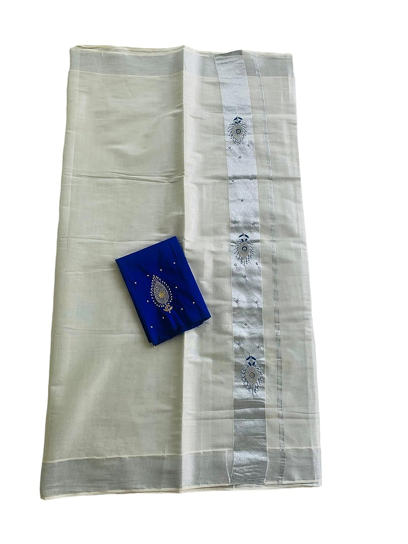 Light Beige Pure Cotton and Zari Woven Traditional Kerala Kasavu Tissue  Saree With Blouse - VASTRAM - 3647404