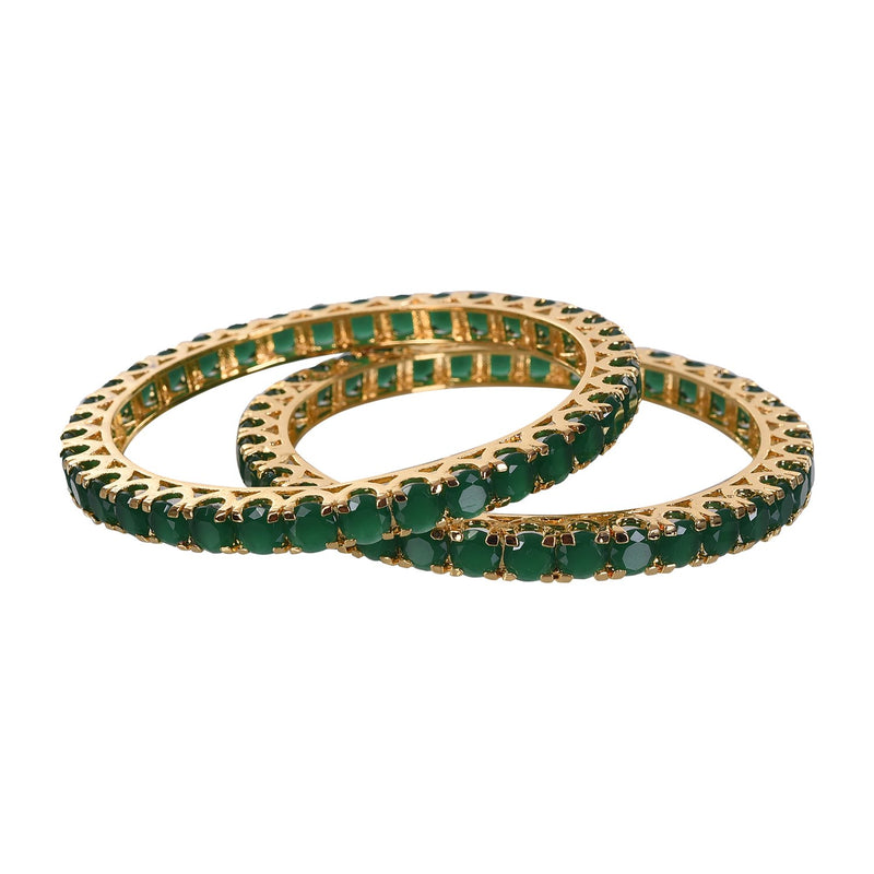 American Diamond Studded Gold Plated Traditional Green