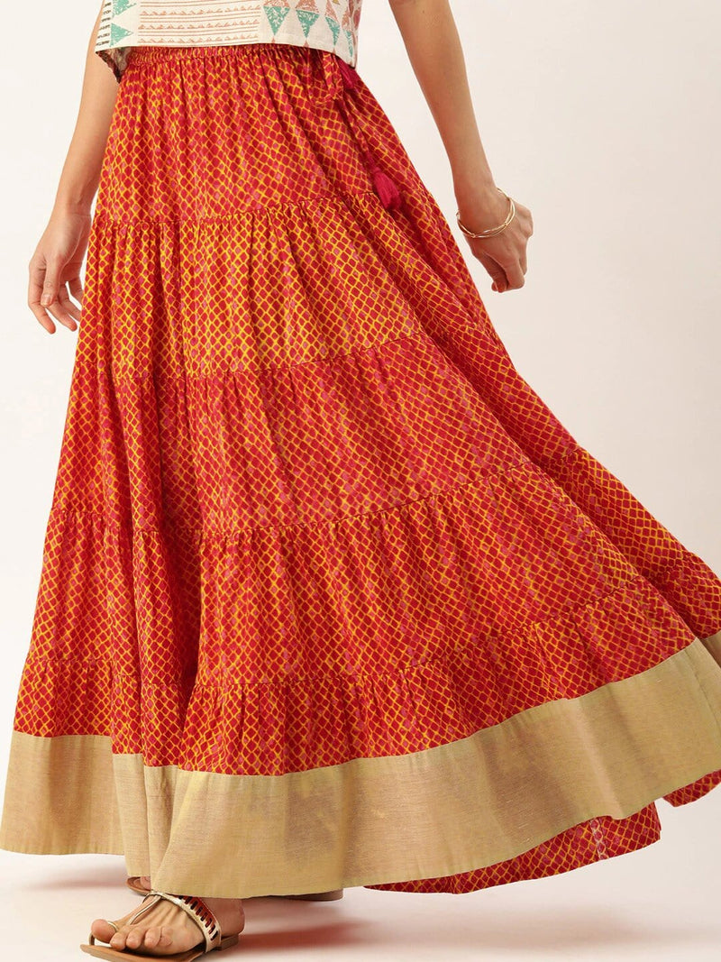 varanga rust orange mustard yellow dyed tiered flared maxi pure cotton skirt buy