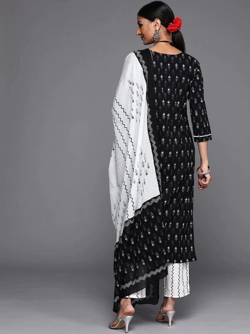 women black ethnic motifs printed  cotton kurta set dupatta
