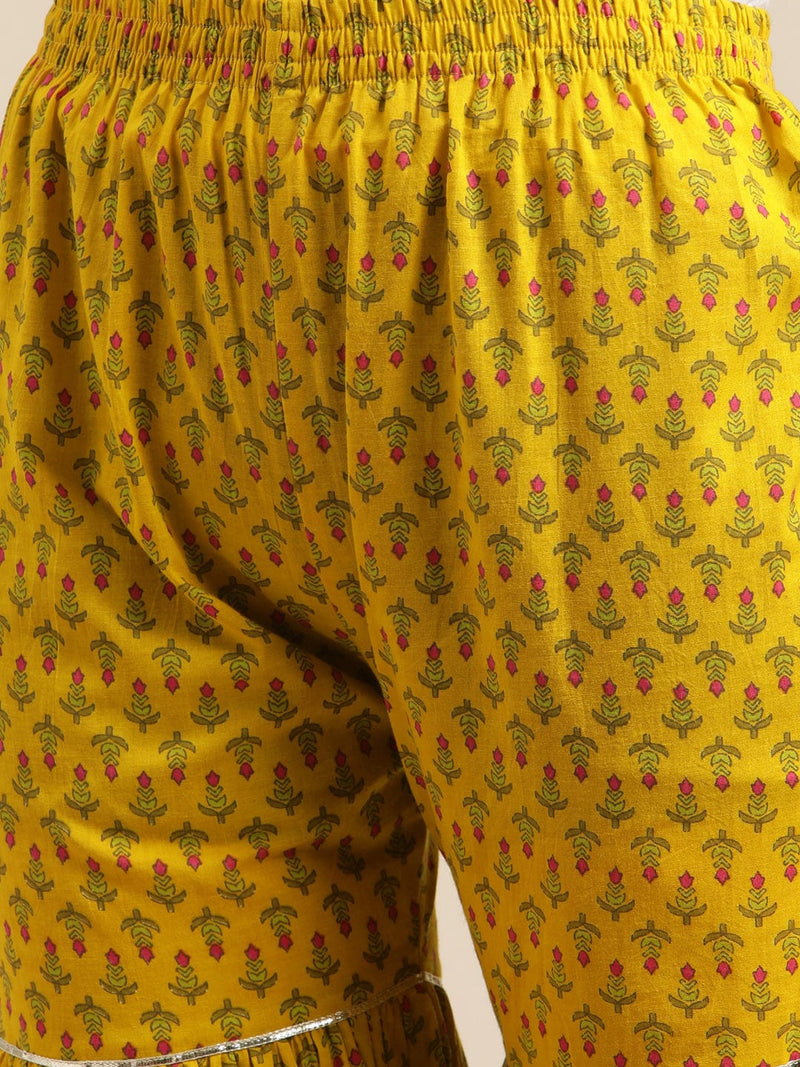 varanga mustard floral gota embellished printed sharara  tie n dye kurta set dupatta
