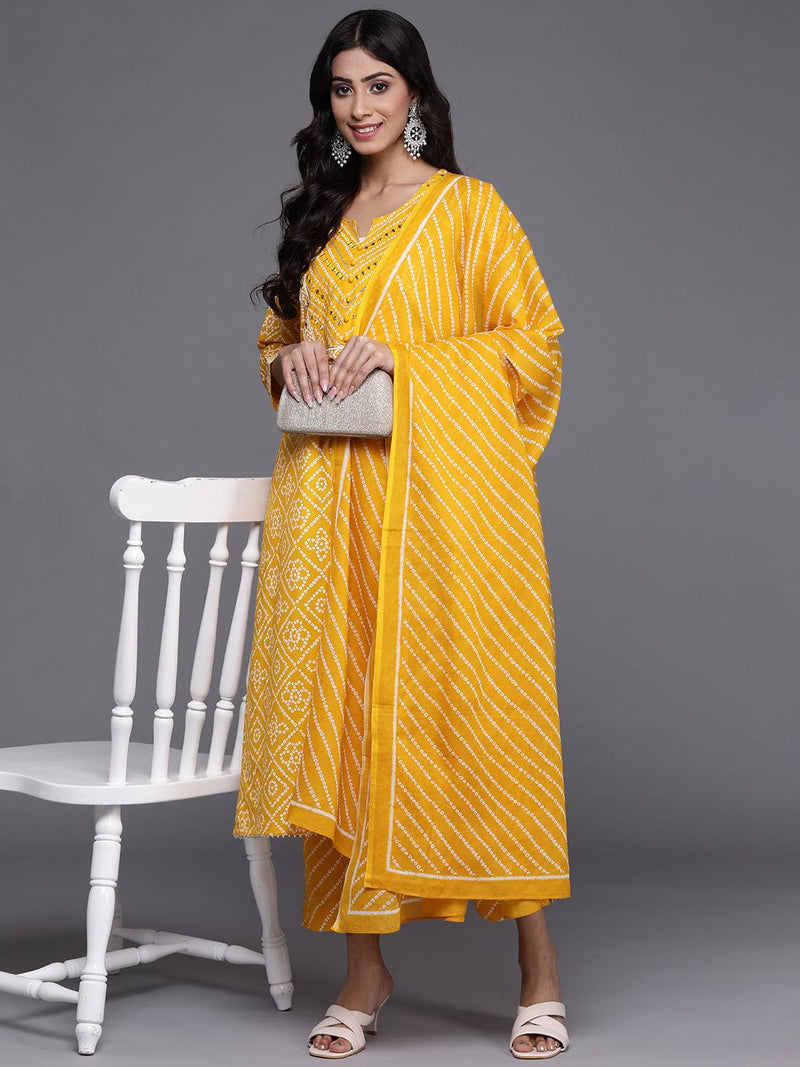 buy mustard yellow bandhani printed pure cotton kurta set