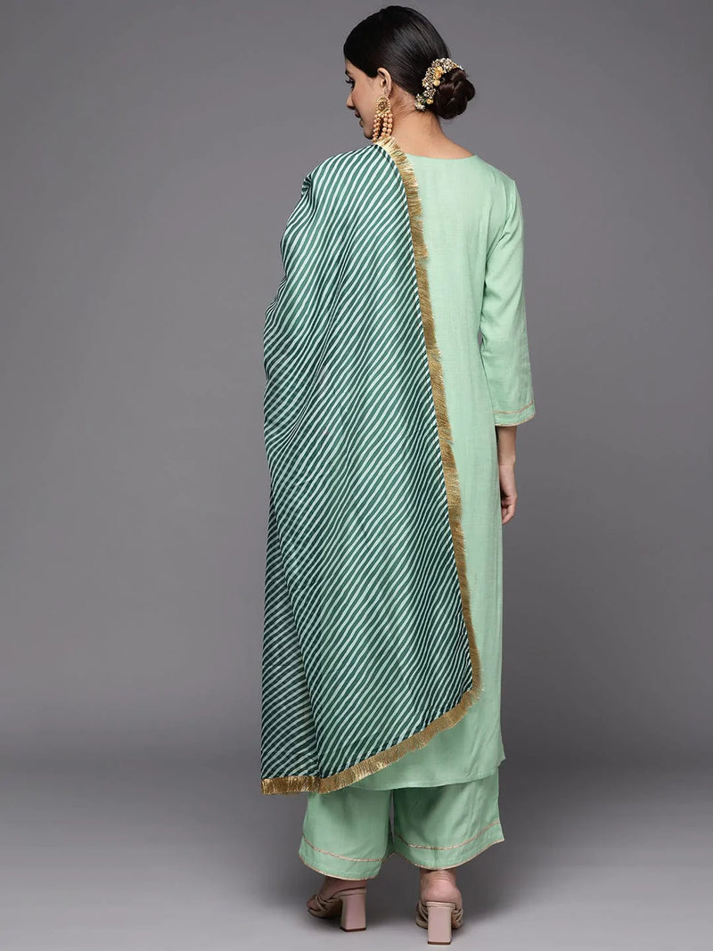 women green solid gotta patti detail empire kurta set dupatta