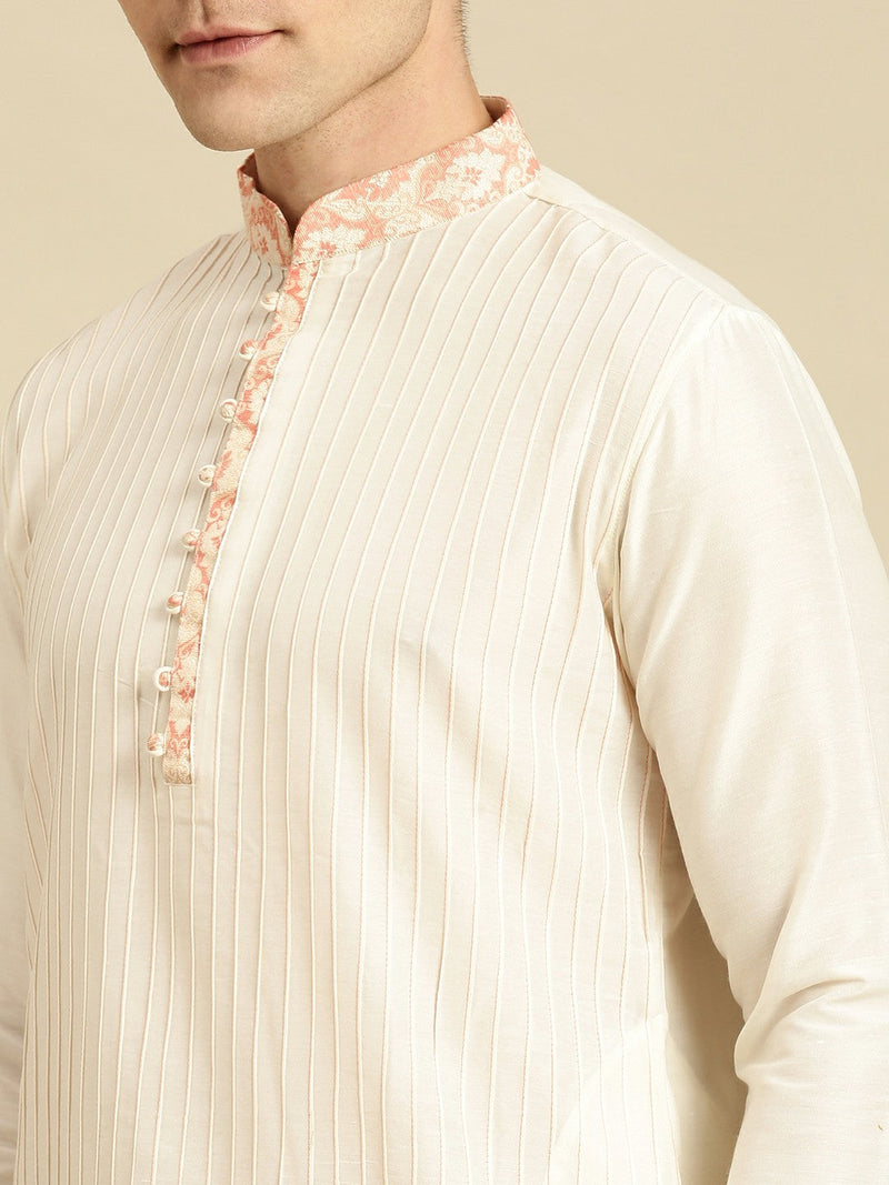 shop cream cotton printed kurta ethnic jacket set