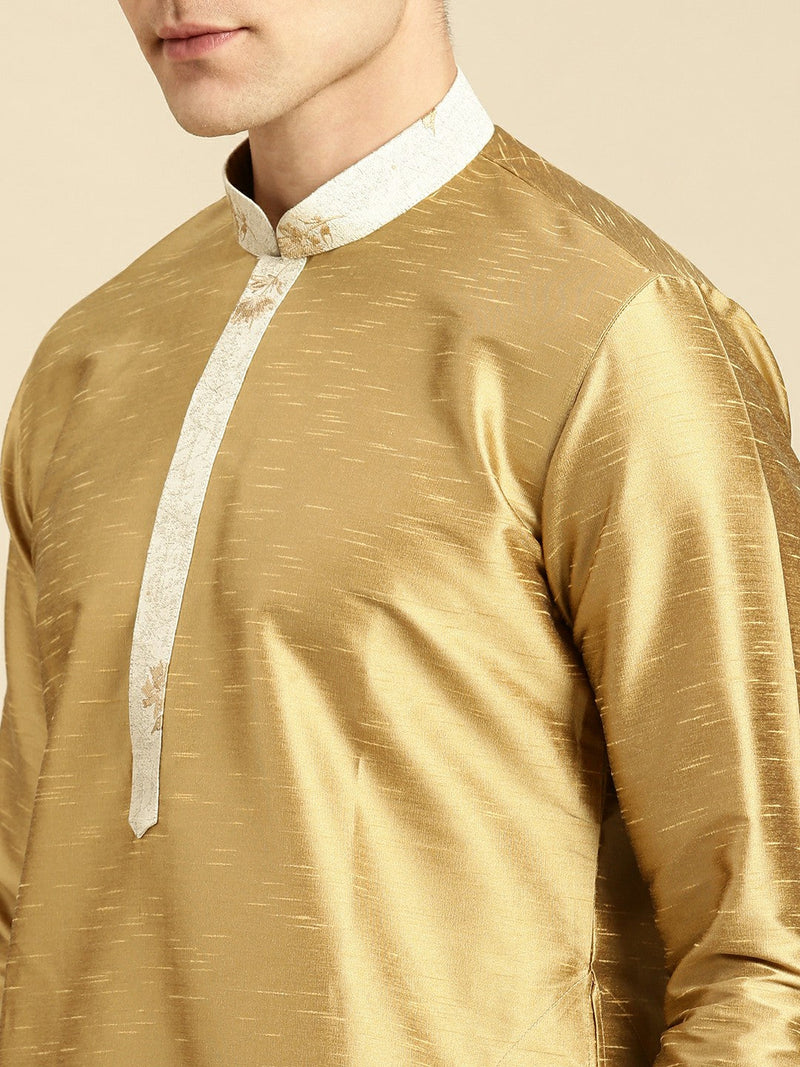 shop deep beige jacket gold kurta set