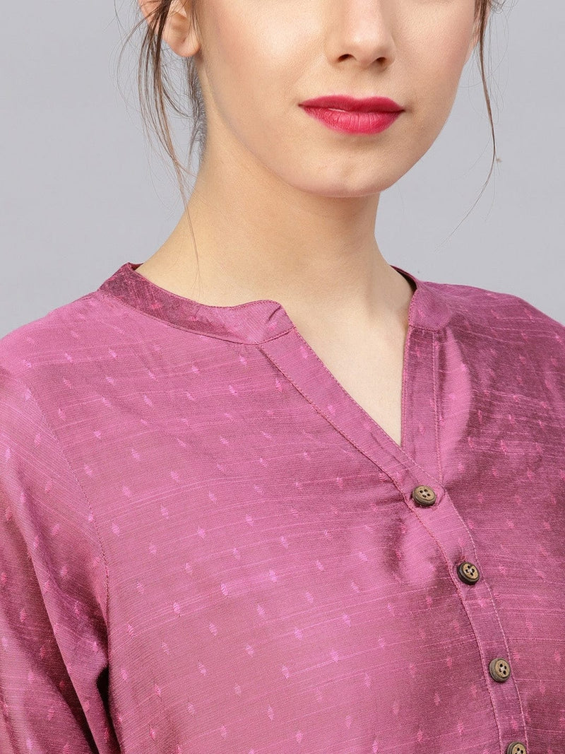 pink dobby woven design straight kurta buy online